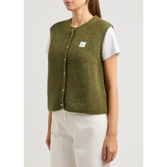 American Vintage East Logo Ribbed Knit Vest in Lime - Picture 2 of 4